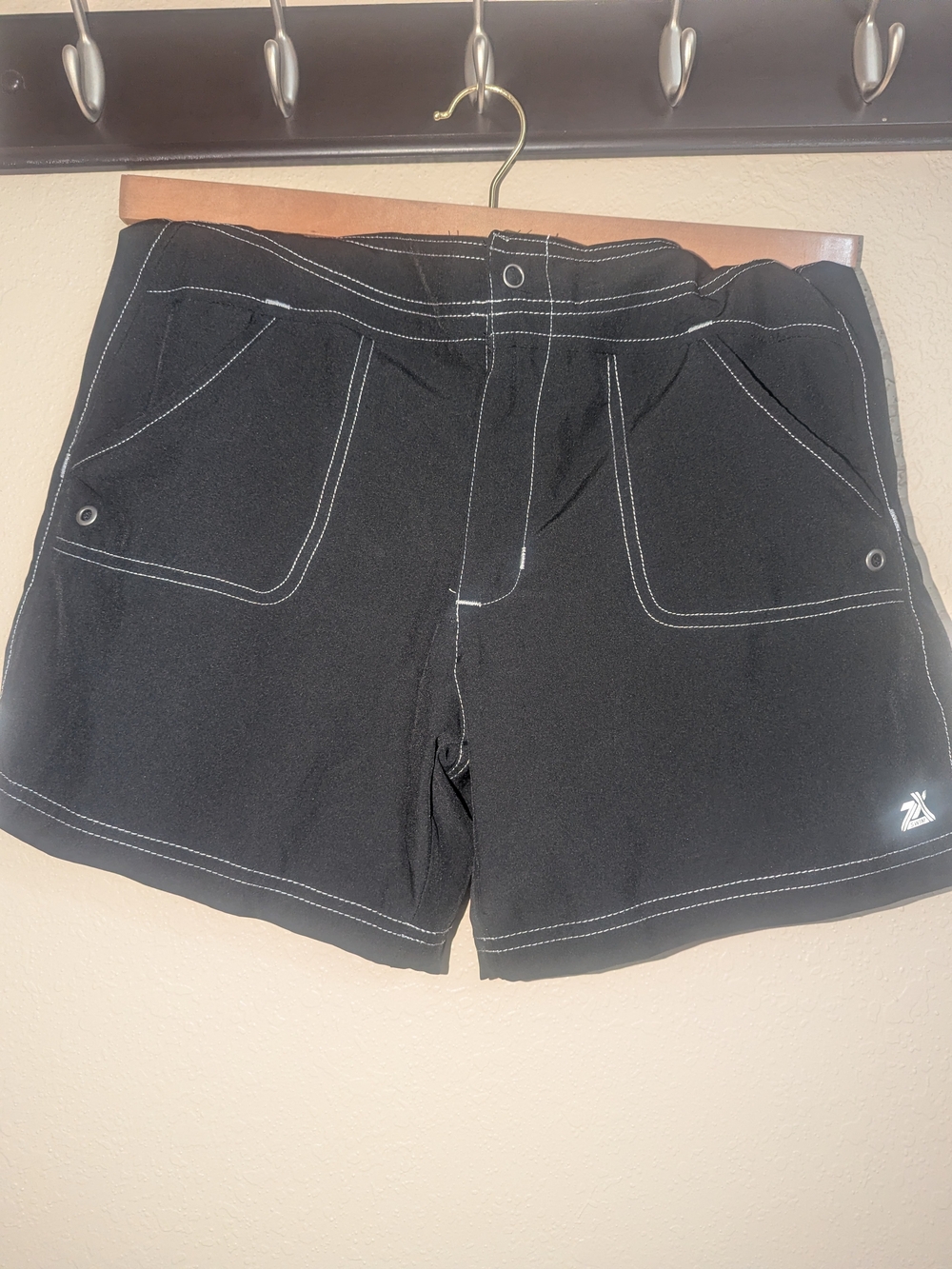 Women's Black Board Shorts with White Contrast Stitching